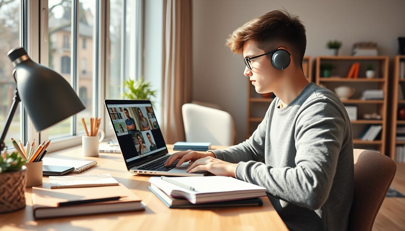 Students studying together in modern classroom